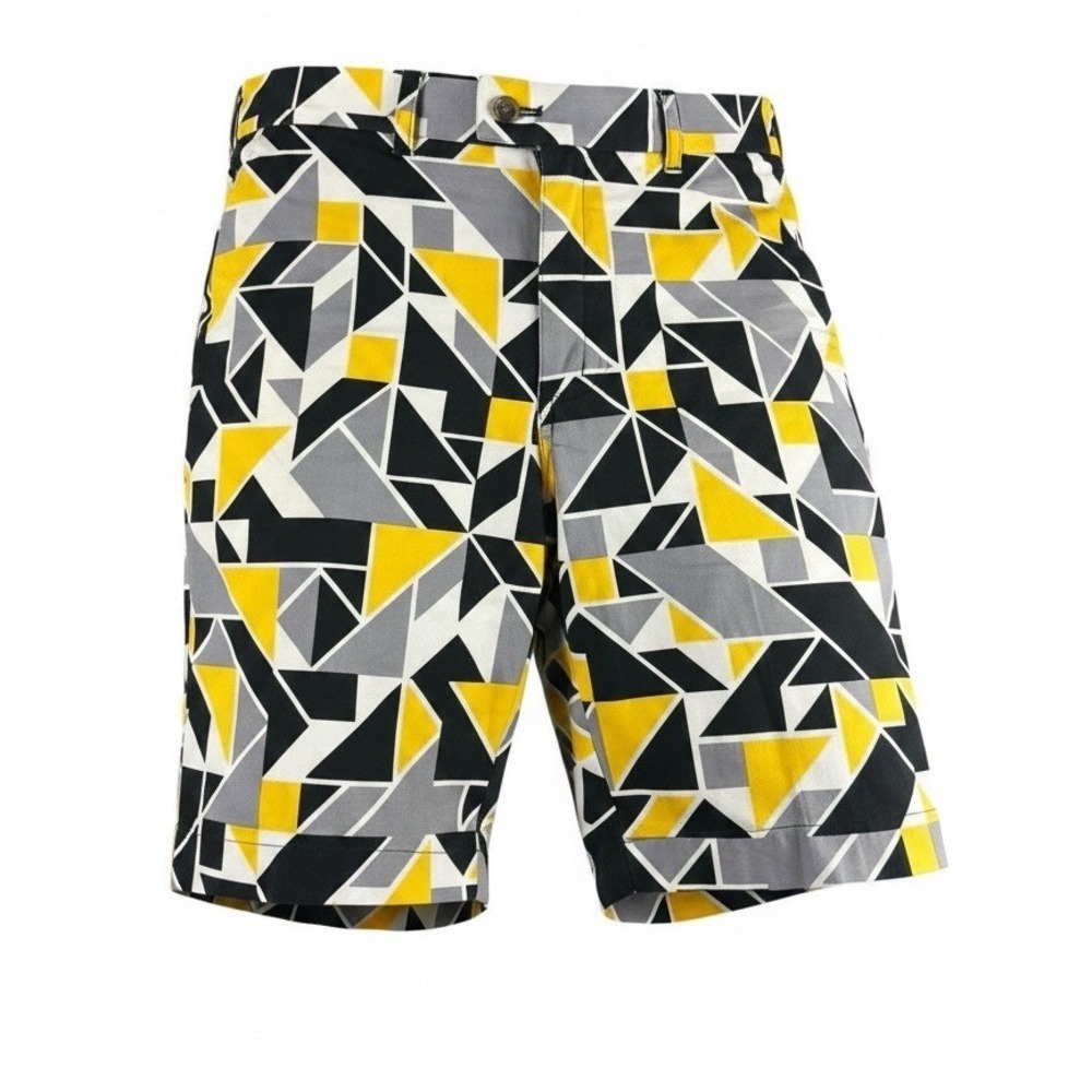 LOUDMOUTH Golf Shorts Mens 36 Yellow Black Geometric Print Flat Front